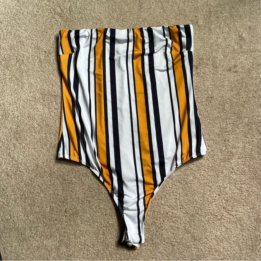 Revamped Strapless Striped Bodysuit